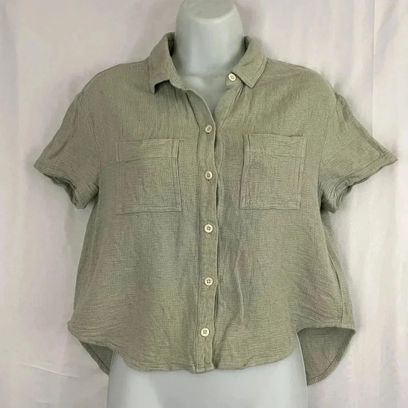 Madewell Soft Green Blouse Top XS Linen Blend Women's - Picture 7 of 9